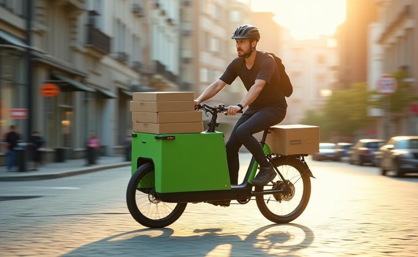 Techniker liefert Ersatzteile mit E-Cargo-Bike