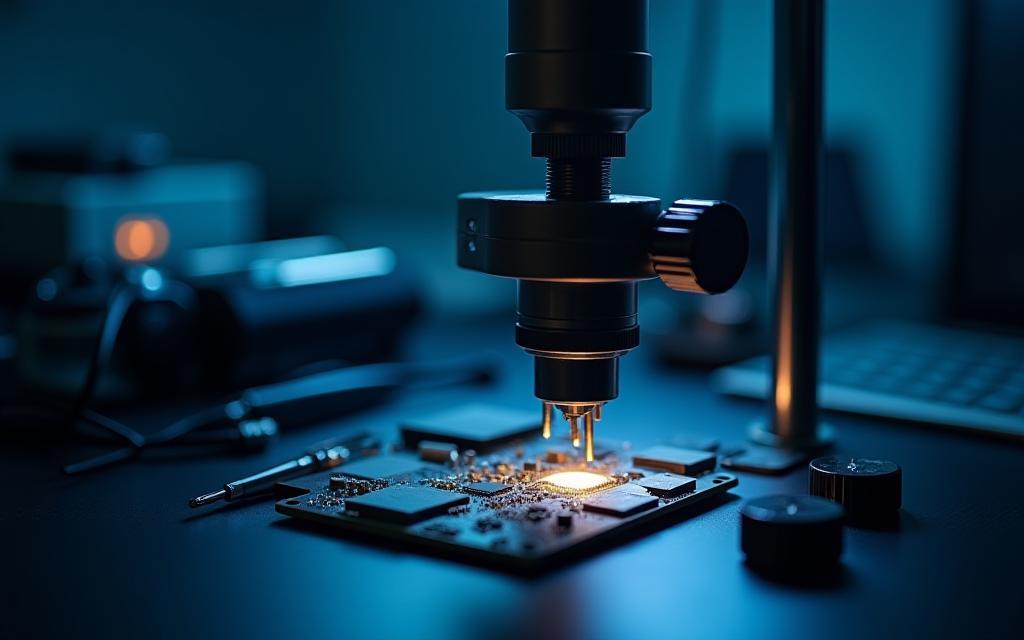 Mobile Werkbank mit mikroskopischer Lötstation